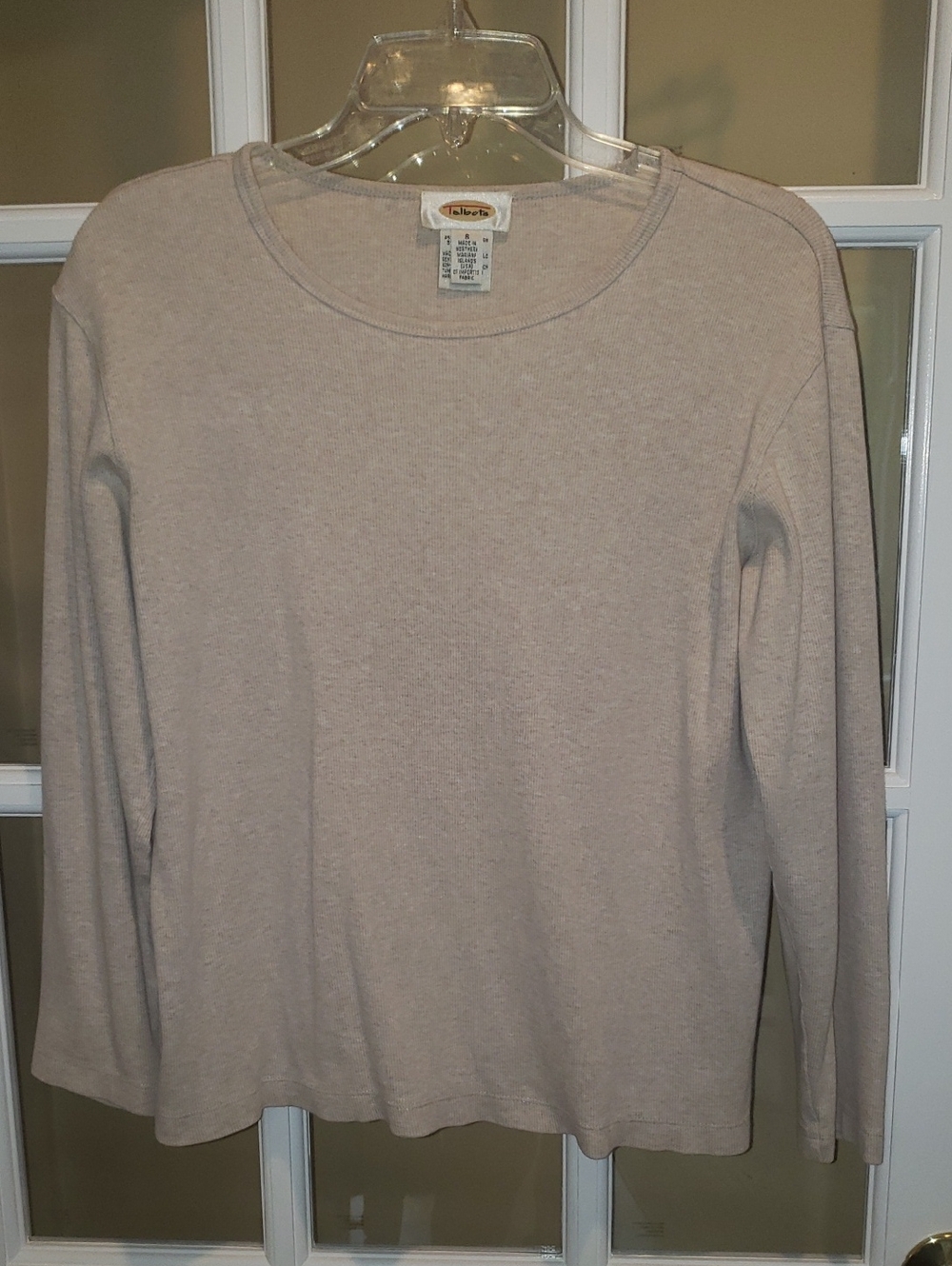 Talbots Heathered Cream/Lt Tan Long-sleeve Tee Size: S